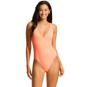 Sea Dive Deep V Neck Maillot : Peach Pink