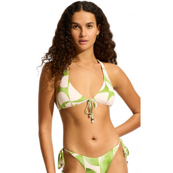 Sunray Long Line Halter Bra : Sage