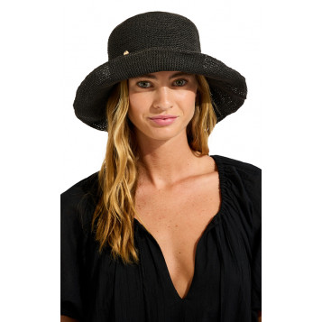 Packable Raffia Bucket Hat : Black