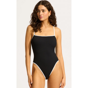 Beach Bound Square Neck One Piece : Black
