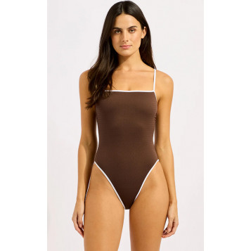 Beach Bound Square Neck One Piece : Dark Chocolate