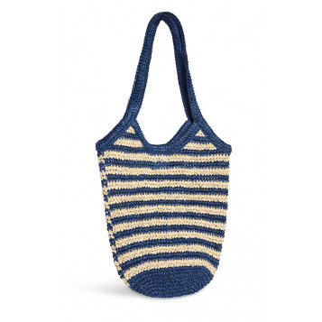Raffia Shopper Tote : Natural/Navy